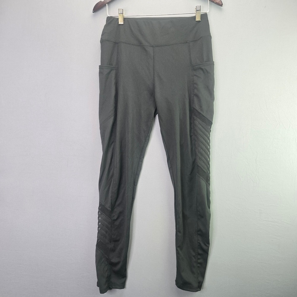 Unbranded Active Leggings Mesh Panel Pockets L/XL Black High Waist Yoga Gym